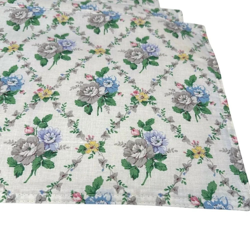 Martha Stewart Placemats Set 4 Blue Floral Cloth Cottage Shabby Chic Reversible